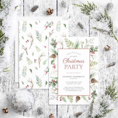 Rustic Forest Berry Pinecone Christmas Party Invit Invitation