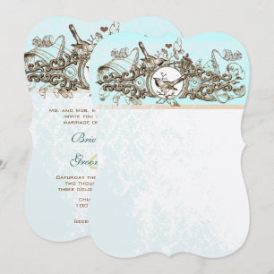 Rustic Forest Birds Bronze Scroll Wedding Invitation