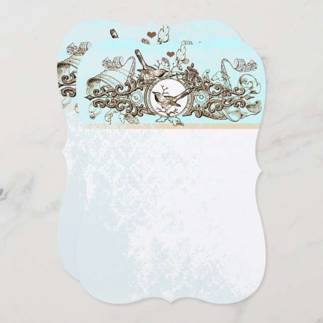 Rustic Forest Birds Bronze Scroll Wedding Invitation (Front/Back)