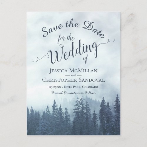 Rustic Forest Blue Pines Wedding Save the Date Announcement Postcard