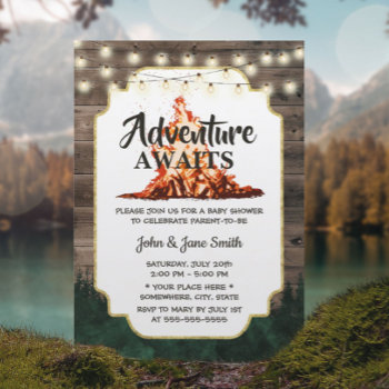 Rustic Forest Bonfire Adventure Awaits Baby Shower Invitation by myinvitation at Zazzle