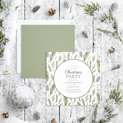 Rustic Forest Botanicals Circle Christmas Party Invitation