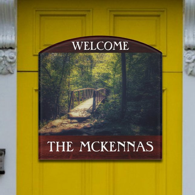 Rustic Forest Bridge Welcome Family Name  Door Sign (Creator Uploaded)
