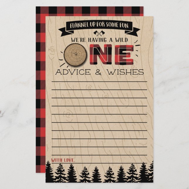 Rustic Forest Buffalo Plaid Wild One Baby Advice (Front/Back)
