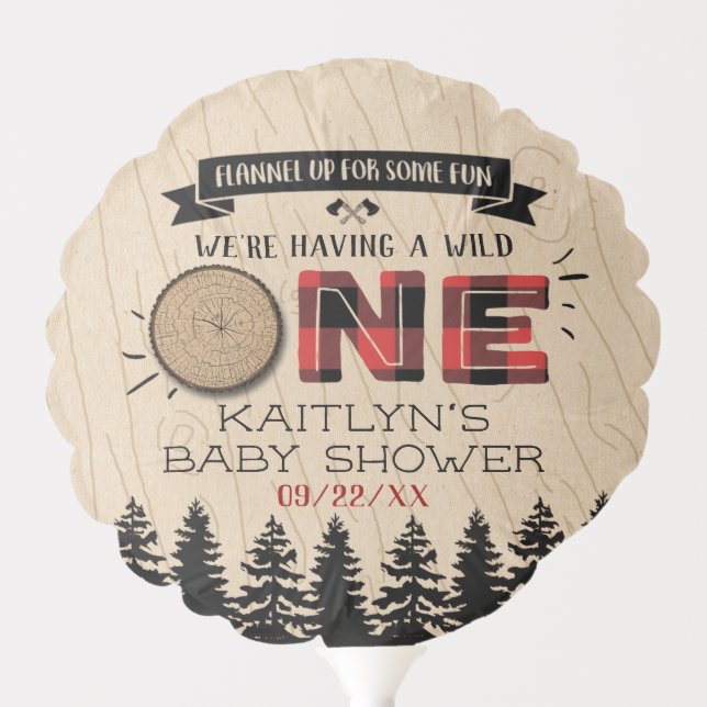 Rustic Forest Buffalo Plaid Wild One Baby Shower Balloon (Front)
