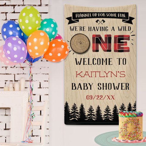 Rustic Forest Buffalo Plaid Wild One Baby Shower Banner