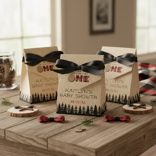Rustic Forest Buffalo Plaid Wild One Baby Shower Favor Boxes