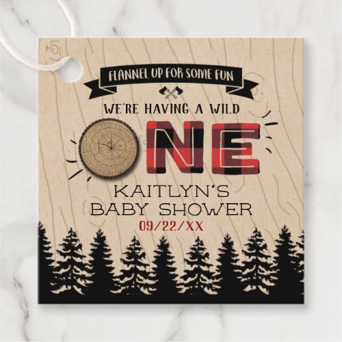 Rustic Forest Buffalo Plaid Wild One Baby Shower Favor Tags