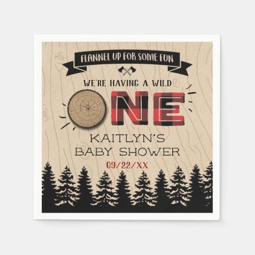 Rustic Forest Buffalo Plaid Wild One Baby Shower Napkins
