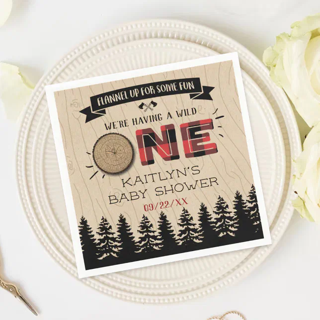 Rustic Forest Buffalo Plaid Wild One Baby Shower Napkins | Zazzle