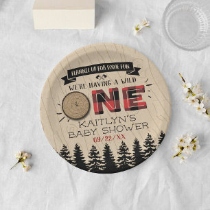 Rustic Forest Buffalo Plaid Wild One Baby Shower Paper Plates