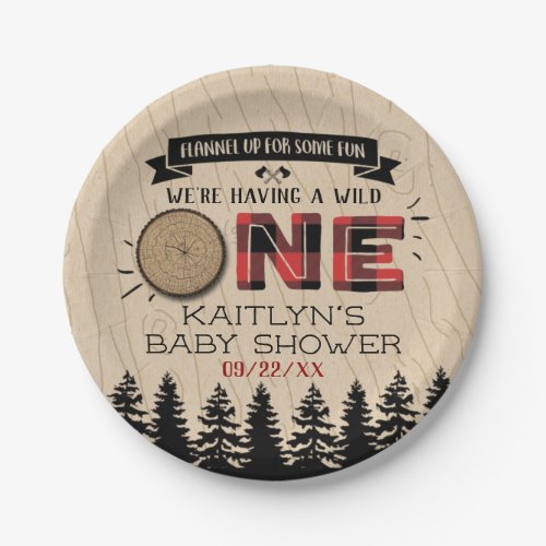 Rustic Forest Buffalo Plaid Wild One Baby Shower Paper Plates