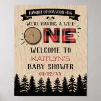 Rustic Forest Buffalo Plaid Wild One Baby Shower Poster