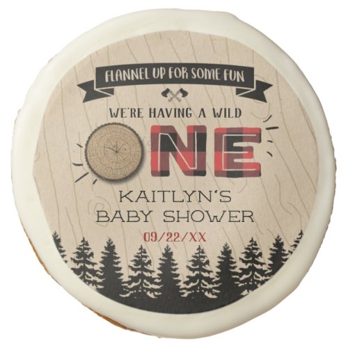 Rustic Forest Buffalo Plaid Wild One Baby Shower Sugar Cookie