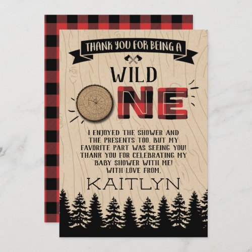Rustic Forest Buffalo Plaid Wild One Baby Shower Thank You Card