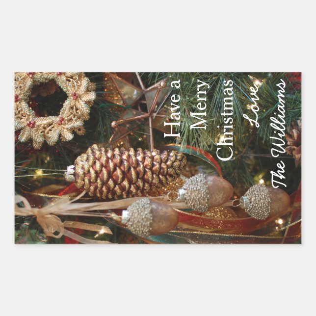 Rustic Forest Christmas Holiday Ornaments Rectangular Sticker (Front)