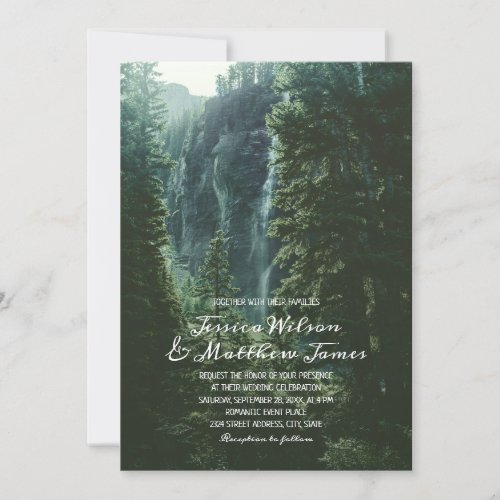 Rustic Forest Country Mountain Waterfall Wedding Invitation