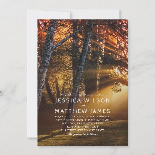 Rustic Forest Country Tree Sunset Outdoor Wedding Invitation