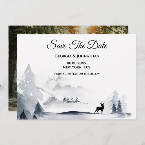 Rustic forest DIY photo watercolor mountain chic Save The Date
