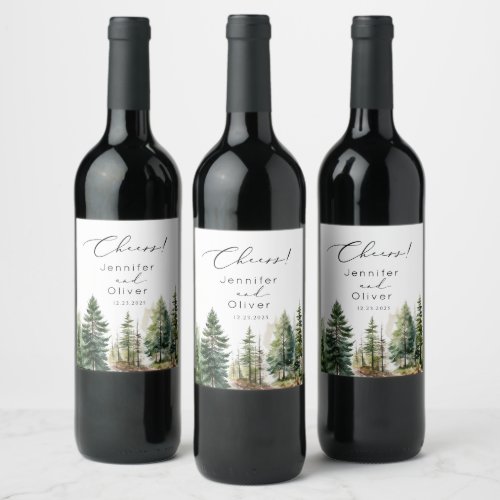 Rustic forest elegant Cheers Wedding Wine Label