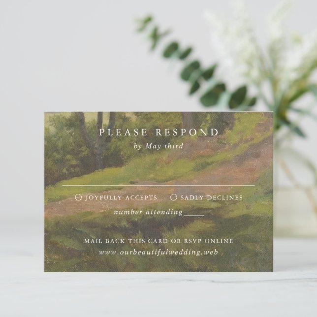 Rustic Forest Elegant Wedding RSVP Card (Standing Front)