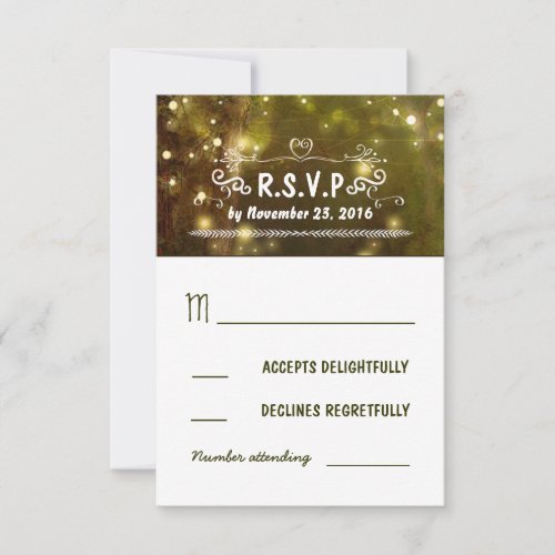 rustic forest enchanted wedding RSVP cards