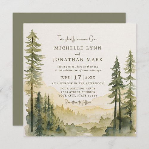 Rustic Forest Evergreens Christian Wedding Invitation