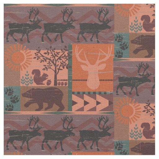 Rustic Forest Fall Print with Animals Fabric
