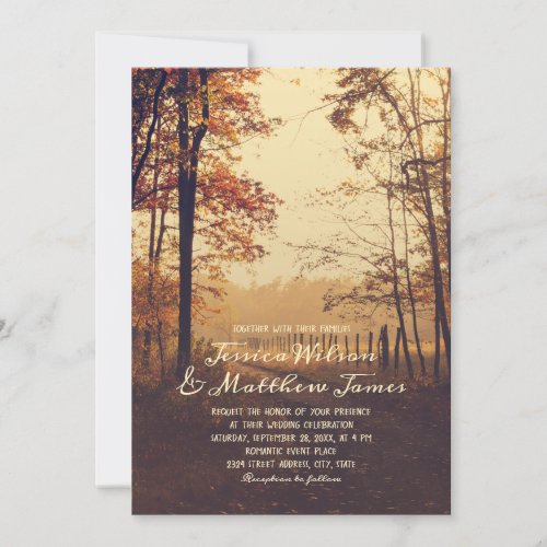 Rustic Forest Fall Woods Country Farm Path Wedding Invitation