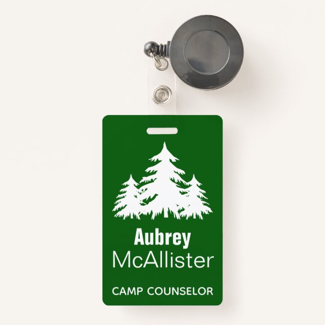 Rustic Forest Fir Trees | Camp Counselor Badge (Front with Retractable)
