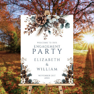 Rustic Forest Floral Engagement Party Welcome Sign