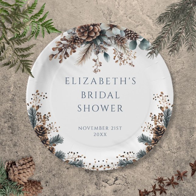 Rustic Forest Floral Pinecones Bridal Shower  Paper Plates (Rustic Forest Floral Pinecones Bridal Shower Paper Plates)