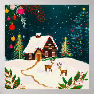 Rustic Forest Foliage Autumn Winter Berries Poster