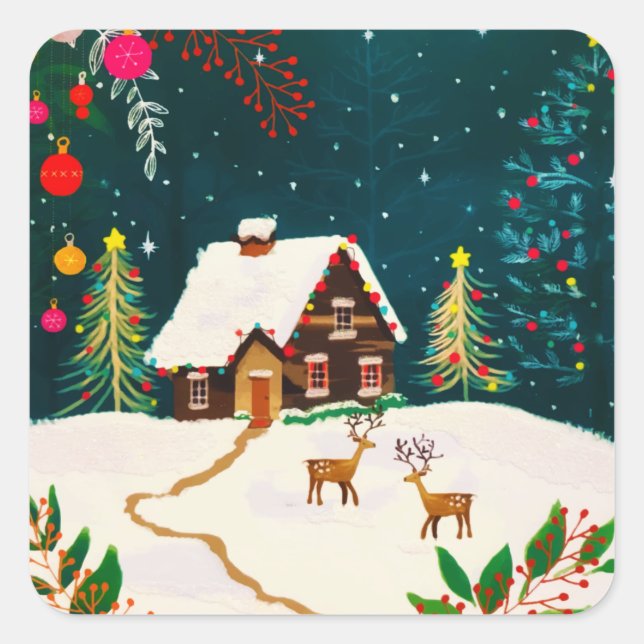 Rustic Forest Foliage Autumn Winter Berries  Square Sticker (Front)