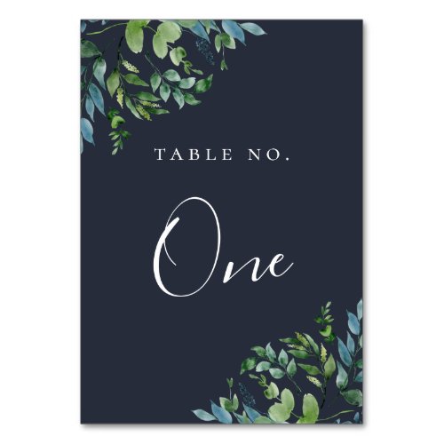 Rustic Forest Foliage Navy Blue Table Number