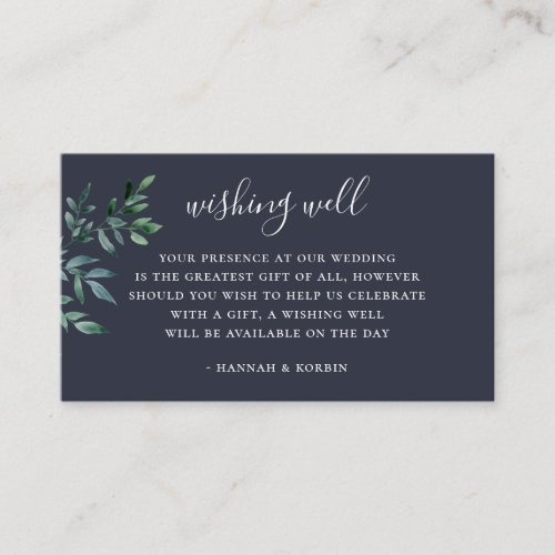Rustic Forest Foliage Navy Wedding Wishing Well Enclosure Card