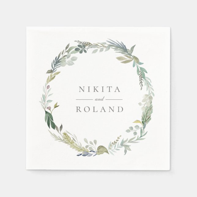 Rustic Forest Foliage Watercolor Wreath Napkins (Front)