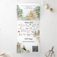 Rustic Forest Glamping Wedding Tri-Fold Invitation