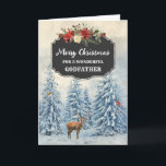 Rustic Forest Godfather Merry Christmas Card<br><div class="desc">Merry Christmas for godfather card with rustic country chalkboard pattern and snowy watercolor forest scene with deer and birds.</div>
