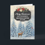 Rustic Forest Granddaughter in Law Merry Christmas Card<br><div class="desc">Merry Christmas for great granddaughter in law card with rustic country chalkboard pattern and snowy watercolor forest scene with deer and birds.</div>