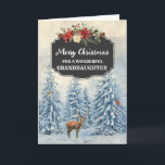 Rustic Forest Granddaughter Merry Christmas Card<br><div class="desc">Merry Christmas for granddaughter card with rustic country chalkboard pattern and snowy watercolor forest scene with deer and birds.</div>