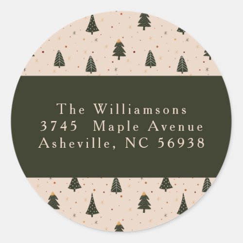 Rustic Forest Green Christmas Trees Return Address Classic Round Sticker