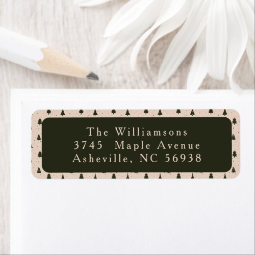Rustic Forest Green Christmas Trees Return Address Label