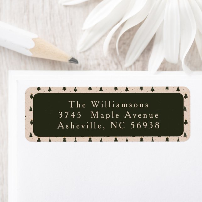 Rustic Forest Green Christmas Trees Return Address Label (Insitu)