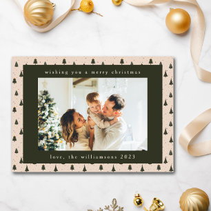 Rustic Forest Green Christmas Trees Two Photo Holiday Card