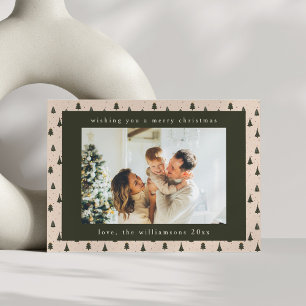 Rustic Forest Green Christmas Trees Two Photo Holiday Card