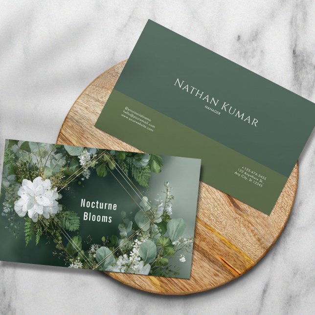 Rustic Forest Green Gold Diamond Eucalyptus Wreath Business Card (Creator Uploaded)