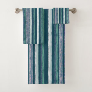 Rustic Forest Green Stripes Art by Heva Weva Bath Towel Set
