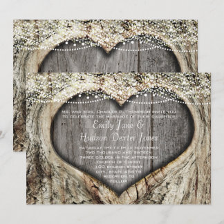 Rustic Forest Heart Knot In Tree Wedding Invitation