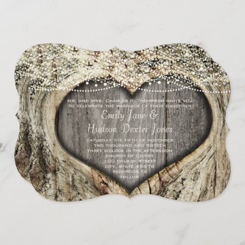 Rustic Forest Heart Knot In Tree Wedding Invitation